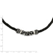 Stainless Steel Black Leather w/Antiqued Beads Necklace