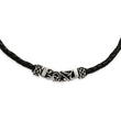 Stainless Steel Black Leather w/Antiqued Beads Necklace