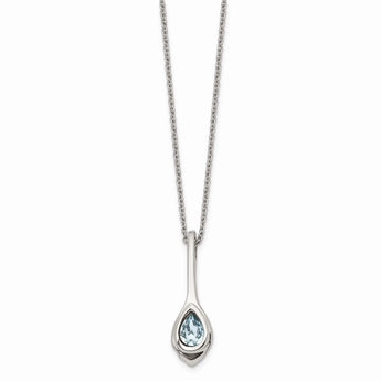 Stainless Steel Blue Glass Teardrop w/2in. ext. Necklace