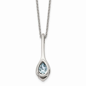 Stainless Steel Blue Glass Teardrop w/2in. ext. Necklace