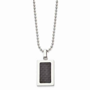 Stainless Steel Polished w/ Black Carbon Fiber Inlay 22in Necklace