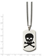 Stainless Steel Polished Black Enamel Skull Dog Tag Necklace