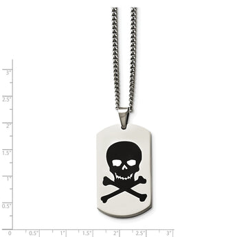 Stainless Steel Polished Black Enamel Skull Dog Tag Necklace