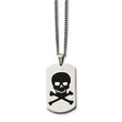 Stainless Steel Polished Black Enamel Skull Dog Tag Necklace