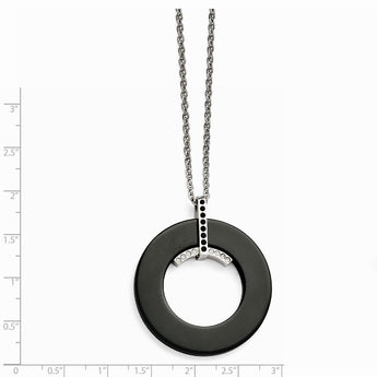 Stainless Steel Polished Black Ceramic CZ Necklace