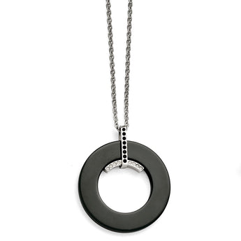 Stainless Steel Polished Black Ceramic CZ Necklace