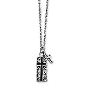 Stainless Steel Polished Black IP-plated Two-piece Cross Necklace