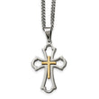 Stainless Steel Yellow IP-plated Cross Brushed/Polished Necklace