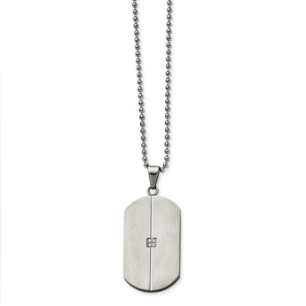 Stainless Steel Brushed and Polished w/CZ Necklace