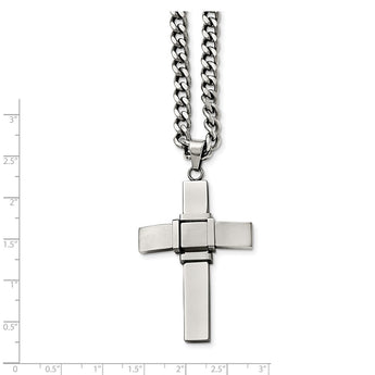 Stainless Steel Polished and Brushed Cross Necklace