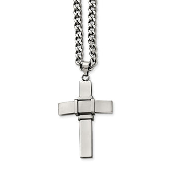 Stainless Steel Polished and Brushed Cross Necklace