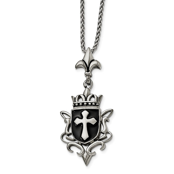 Stainless Steel Antiqued and Enameled Cross Necklace