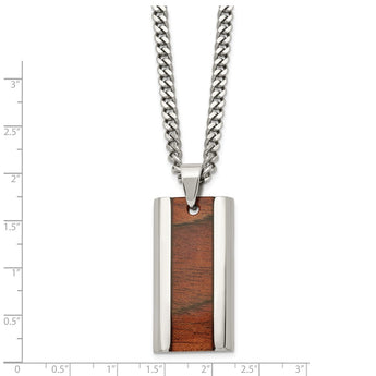 Stainless Steel Polished Wood Inlay Enameled Necklace