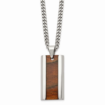 Stainless Steel Polished Wood Inlay Enameled Necklace