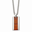 Stainless Steel Polished Red Wood Inlay Enameled Necklace