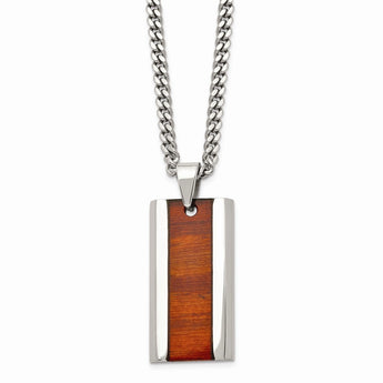 Stainless Steel Polished Red Wood Inlay Enameled Necklace