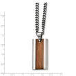 Stainless Steel Polished Brown Wood Inlay Enameled Necklace