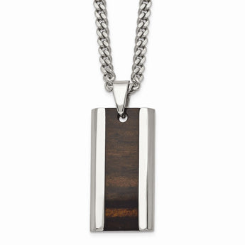 Stainless Steel Polished Black Wood Inlay Enameled Necklace