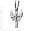 Stainless Steel Polished/Brushed Cross with Wings Necklace
