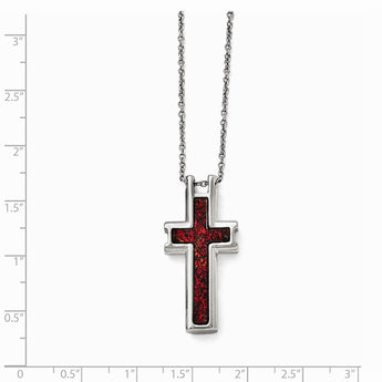 Stainless Steel Polished Red/Black Enameled 19.75 inch Cross Necklace