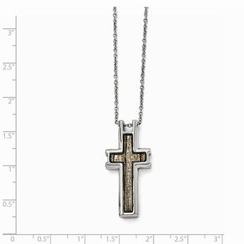 Stainless Steel Polished Cream/Black Enameled Cross 19.75in Necklace