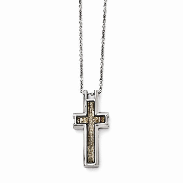 Stainless Steel Polished Cream/Black Enameled Cross 19.75in Necklace