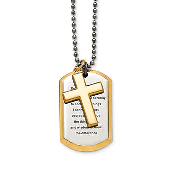 Stainless Steel Polished Yellow IP-plated Serenity Prayer Necklace