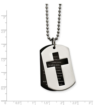 Stainless Steel Polished Black IP-plated Lord's Prayer Necklace