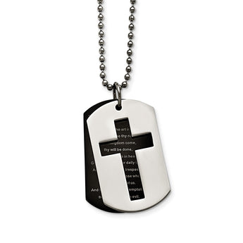 Stainless Steel Polished Black IP-plated Lord's Prayer Necklace