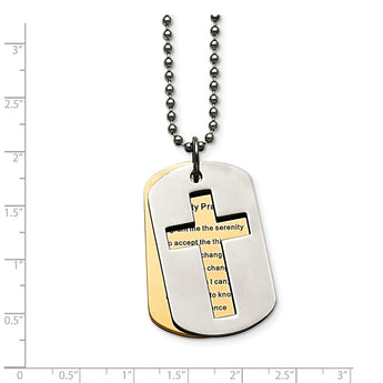 Stainless Steel Polished Yellow IP-plated Serenity Prayer Necklace