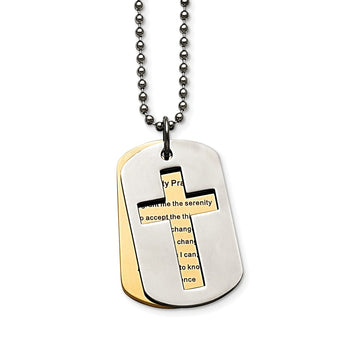 Stainless Steel Polished Yellow IP-plated Serenity Prayer Necklace