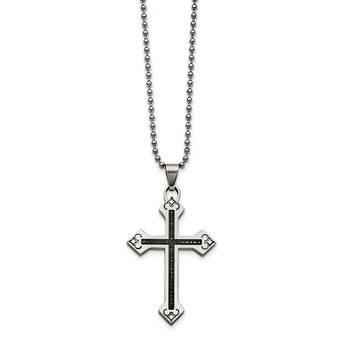 Stainless Steel Polished 1/4ct tw. Diamond Cross Necklace