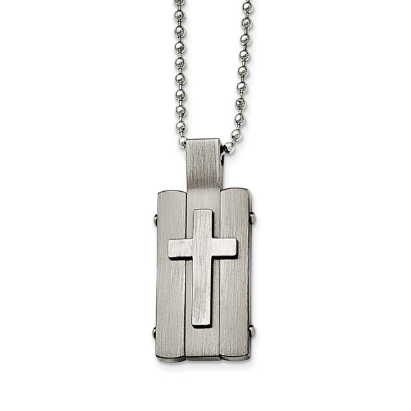 Stainless Steel Matte and Antiqued Cross Dog Tag Necklace