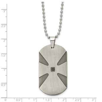 Stainless Steel Brushed .03ct Black Diamond Dog Tag Necklace