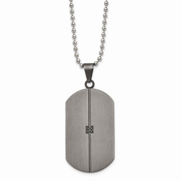 Stainless Steel Matte/Antiqued 0.04ct.tw Diamond Dog Tag Necklace