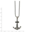 Stainless Steel Polished and Antiqued Anchor Necklace