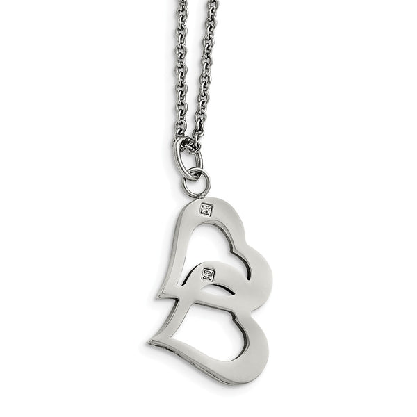 Stainless Steel Polished Hearts and CZs w/2in ext Necklace
