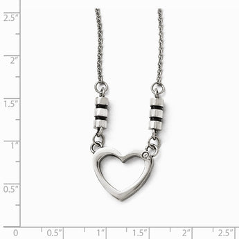 Stainless Steel Polished Black Enamel CZ Heart Necklace