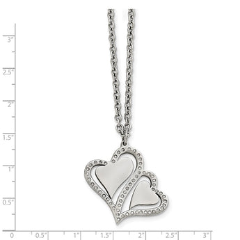 Stainless Steel Polished Hearts with Crystals w/ 2.25in. Ext. Necklace