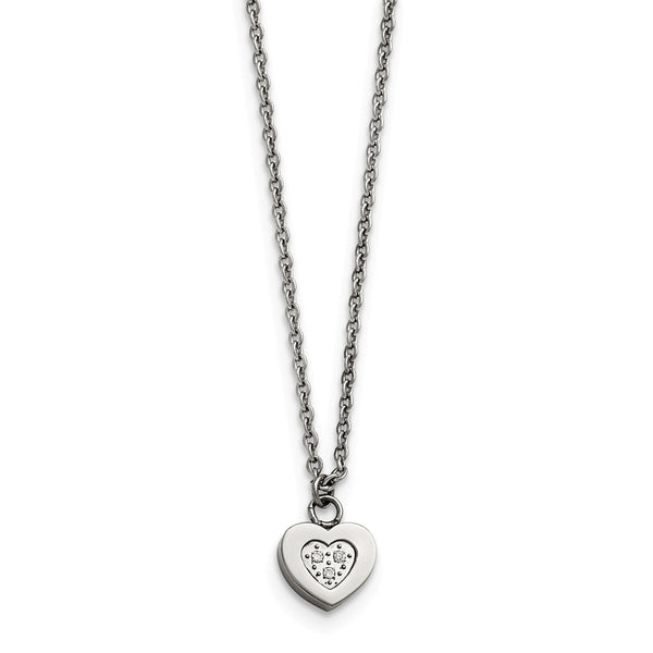 Stainless Steel Polished Heart with CZs Necklace