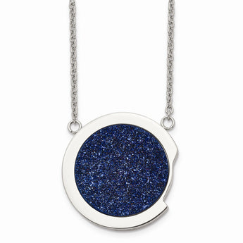 Stainless Steel Polished with Blue Druzy Stone Necklace