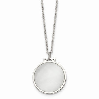 Stainless Steel Polished White Cat's Eye Round Necklace