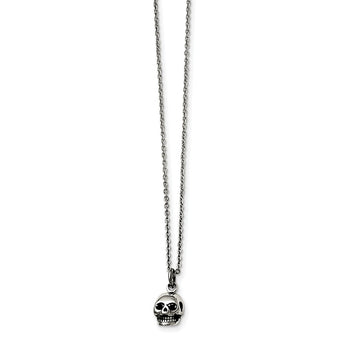 Stainless Steel Polished and Antiqued Skull Necklace