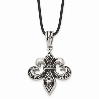 Stainless Steel and Polished Fleur de Lis Necklace