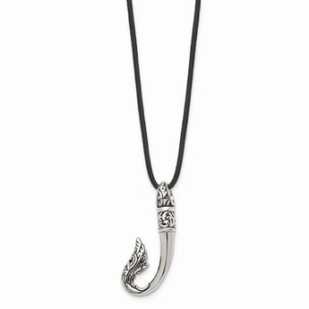 Stainless Steel Polished and Antiqued Hook Necklace