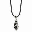 Stainless Steel Polished/Antiqued Moveable Black Agate Necklace