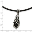 Stainless Steel Polished/Antiqued Moveable Black Agate Necklace