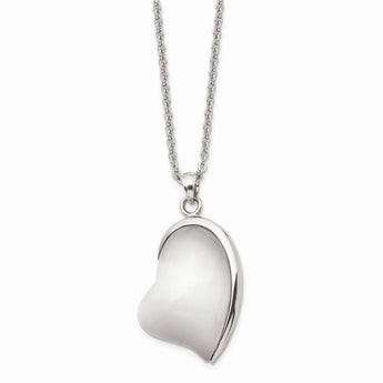 Stainless Steel Polished White Cat's Eye Heart Necklace