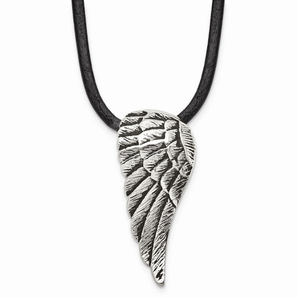 Stainless Steel Polished and Antiqued Wing Necklace