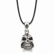 Stainless Steel Polished and Antiqued Moveable Skull Necklace